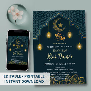 Luxus-Teal-und-Gold-Mandala-Iftar-Einladung Einladung