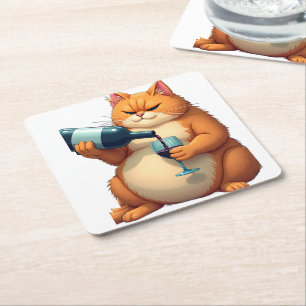 Luxus-Tipsy-Cat-Moderne-Kunst-Illustration Rechteckiger Pappuntersetzer