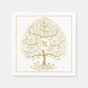 Luxus Tree of Life Gold Monogram Modern Serviette