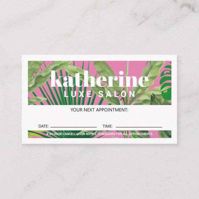 Luxus Tropical Moderne Boutique & Salon PInk Terminkarte (Vorderseite)