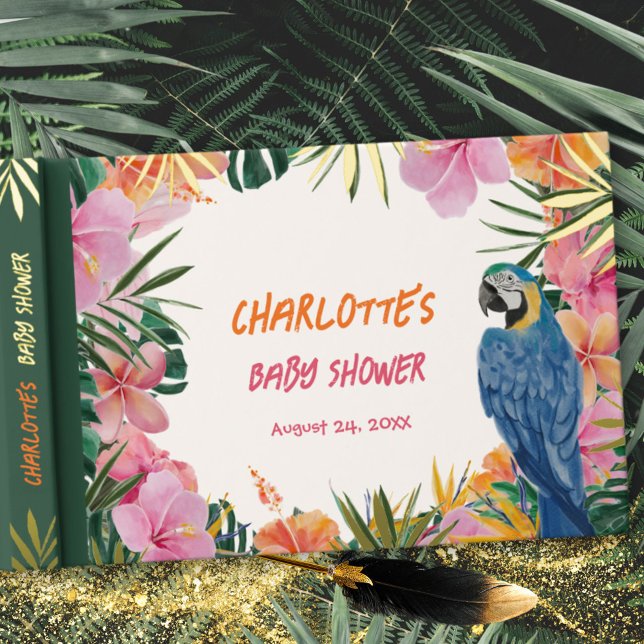 Luxus Tropical Parrot Watercolor Babydusche Gästebuch (Luxury Tropical Parrot Watercolor Baby Shower Foil Guest Book ©Susanne Sachers - Sunny Mind 🌞)