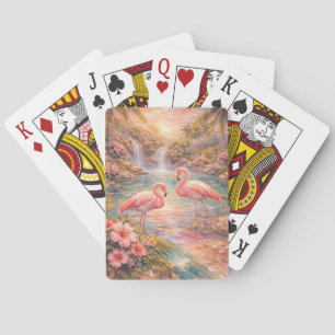 Luxus-Tropisches-Flamingo-Paradies-Wasserfall-Gold Spielkarten
