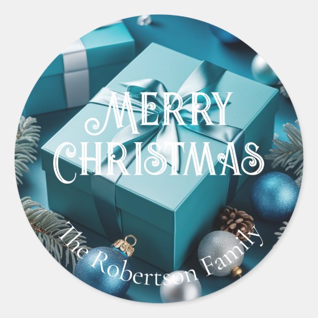 Luxus Türkis Blue Green Silver Weihnachtsgeschenke Runder Aufkleber (Vorderseite)
