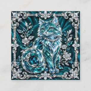 Luxus Türkis Kristall Katze Silberrahmen Quadratische Visitenkarte