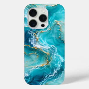 Luxus-Türkises Ozeanmarmor mit Goldfolienwellen Case-Mate iPhone Hülle