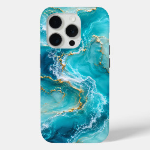 Luxus-Türkises Ozeanmarmor mit Goldfolienwellen Case-Mate iPhone Hülle