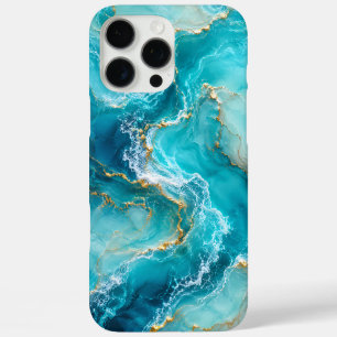 Luxus-Türkises Ozeanmarmor mit Goldfolienwellen iPhone 16 Pro Max Hülle