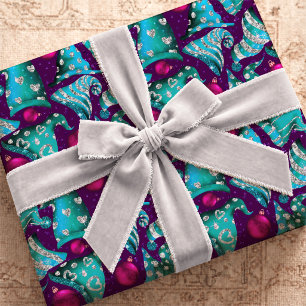 Luxus-Türkisfarbener Glitter-Weihnachts-Gnom-Hut Geschenkpapier