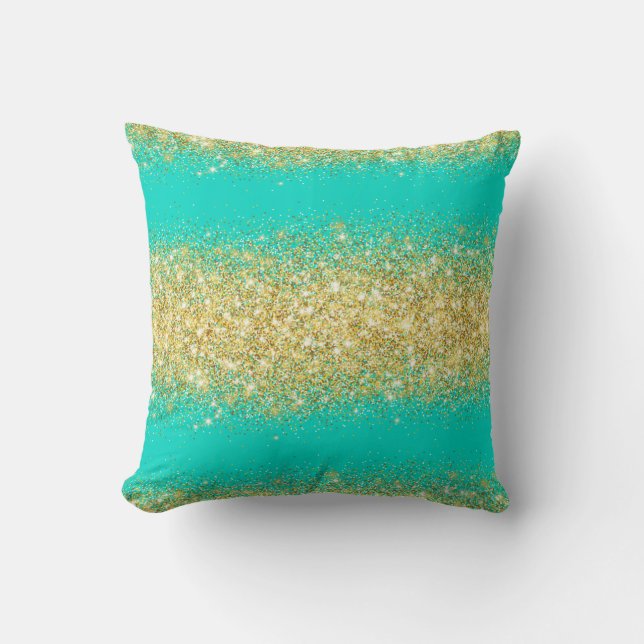 Luxus Turquoise Gold Glitzer Kissen (Vorderseite)
