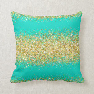 Luxus Turquoise Gold Glitzer Kissen