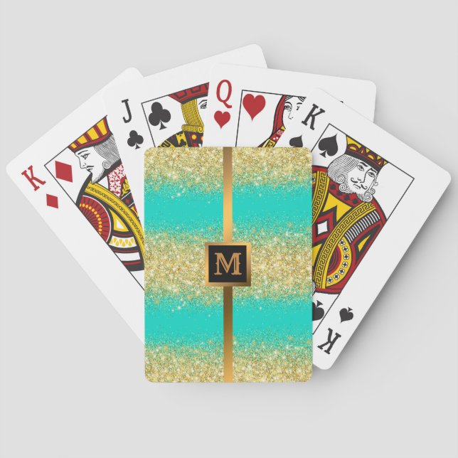 Luxus Turquoise Gold Glitzer Spielkarten (Rückseite)