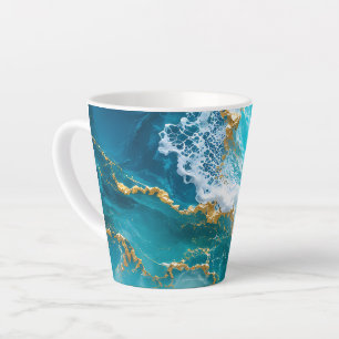 Luxus-Turquoise-Ozean-Marmor mit Goldfolien-Wellen Milchtasse