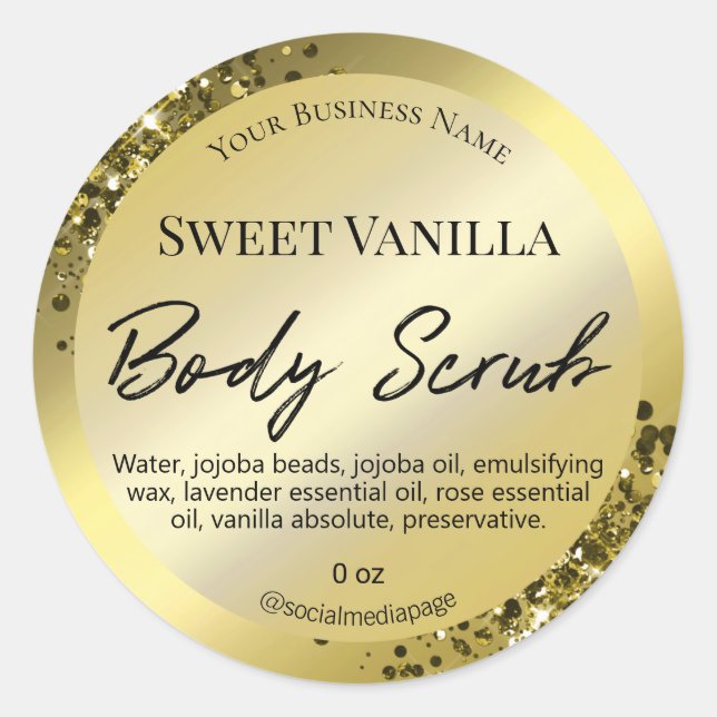 Luxus- und Glam-Gold-Body-Scrub-Labels Runder Aufkleber (Vorderseite)
