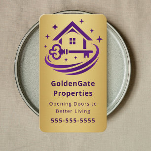 Luxus-Vermittler von Immobilien in Lila und Gold Visitenkarte
