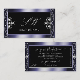 Luxus Verziert Black Blue Sparkle Diamonds Monogra Visitenkarte