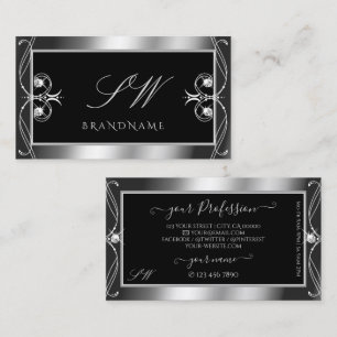 Luxus Verziert Black Silver Sparkle Jewels Monogra Visitenkarte