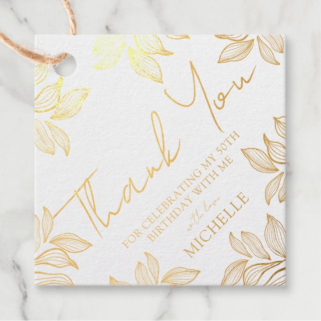 Luxus Vielen Dank Gold Typografie & Foliage Geschenkanhänger (Vorderseite)