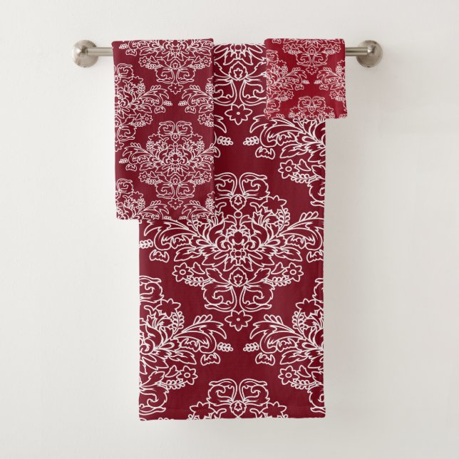 Luxus, Vintag, elegant, rot, weiß, blumenreich Badhandtuch Set (Insitu)
