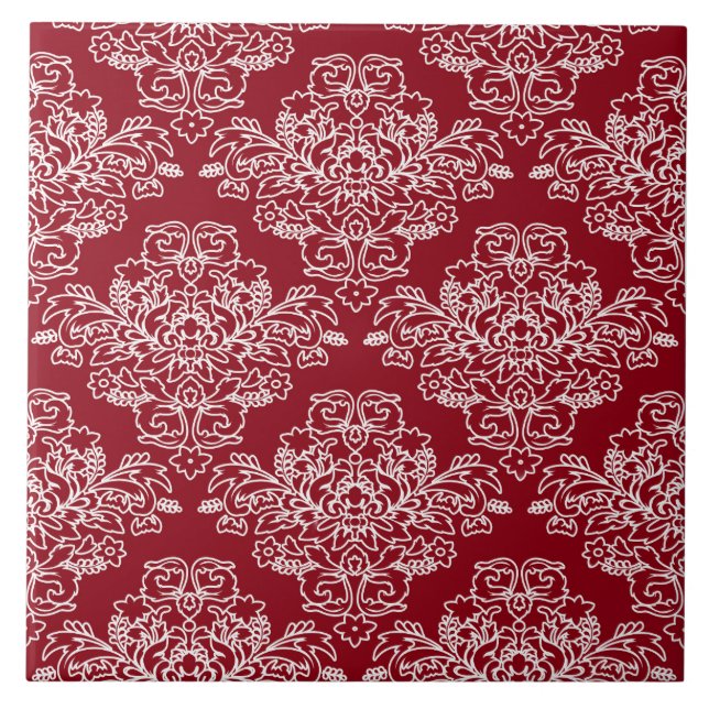 Luxus, Vintag, elegant, rot, weiß, blumenreich Fliese (Vorderseite)