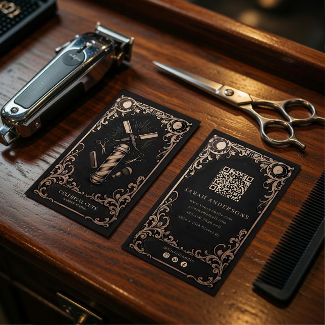 Luxus Vintage Barbier | Celestial Visitenkarte (Von Creator hochgeladen)
