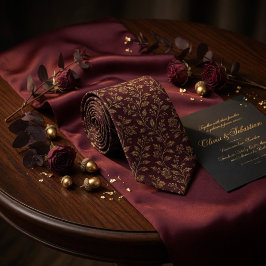 Luxus-Vintage-Gold-Blumen auf dunklem Burgunderrot Krawatte