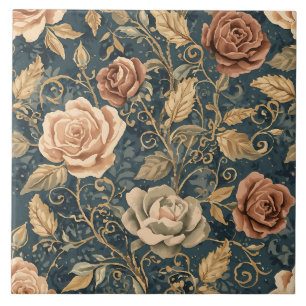 Luxus, Vintage Rosengarten, blauer Hintergrund Fliese