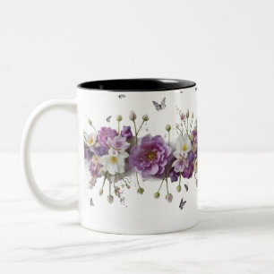 Luxus-Violett-Weiß-Botanik-Schmetterling-Zweifarbi Zweifarbige Tasse