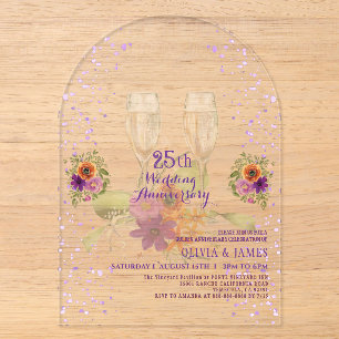 Luxus-Violette-Floral-Acryl zum 25. Jubiläum Acryleinladungen