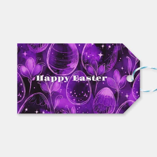 Luxus-Violette-Oster-Eier-Blumenmuster Geschenkanhänger (Vorderseite (Horizontal))