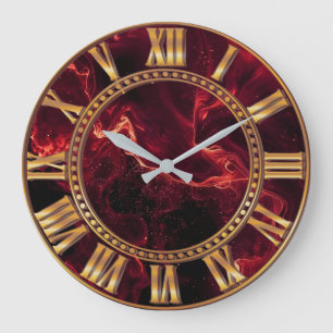 Luxus-Wanduhr aus burgunderrotem Marmor mit golden Große Wanduhr