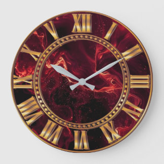 Luxus-Wanduhr aus burgunderrotem Marmor mit golden Große Wanduhr