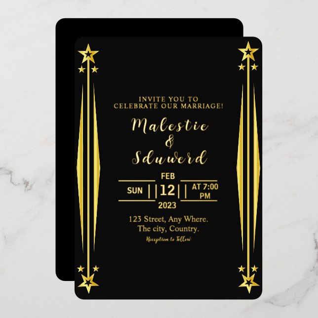 Luxus Wedding Invitation Gold Folie Dunkel Folieneinladung (Vorderseite/Rückseite)