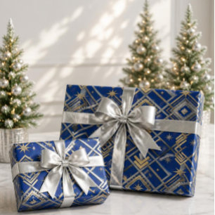 Luxus-Weihnachten Royal Blau Art Deco Gold & Silbe Geschenkpapier