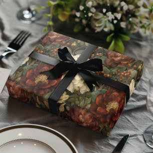 Luxus-Weihnachts-Rot und Winter-Weiß-Blumen Geschenkpapier Set
