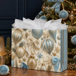 Luxus-Weihnachtsbaumanhänger in Babyblau und Gold Große Geschenktüte