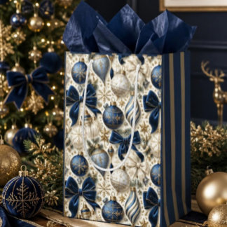 Luxus-Weihnachtsdekoration in Navyblau, Elfenbein Mittlere Geschenktüte