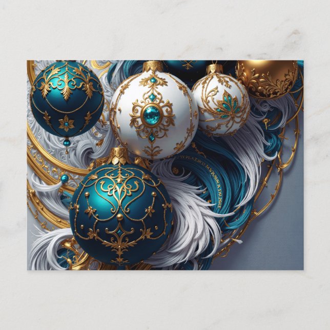 Luxus Weihnachtskugeln Blau Gold Ornament Standard Postkarte (Vorderseite)