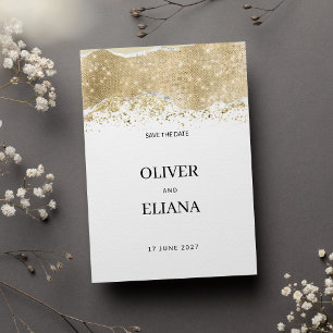 Luxus weiß silber gold glänzend Save the Date Einladung
