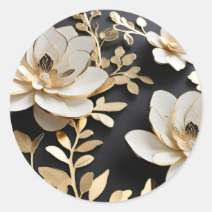 Luxus Weiß und Gold Floral Runder Aufkleber