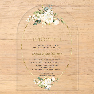Luxus Weiße Blumen Gold Junge Widmung Acryleinladungen