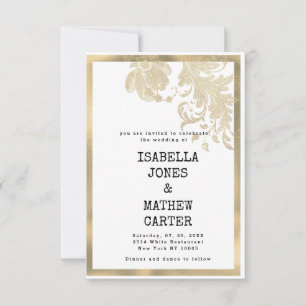 Luxus weiße Gold Glitter Blumen Glam Hochzeit Einladung