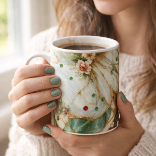 Luxus Weiße &Gold & grüne Marmor-Kaffeetasse – Kaffeetasse