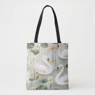 Luxus Weiße Schwan- und Wasserlilien-Wasserfarben- Tasche