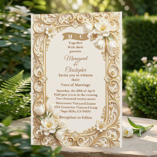 Luxus Weiße Tulpen Barock Gold Blumen Hochzeit  Einladung