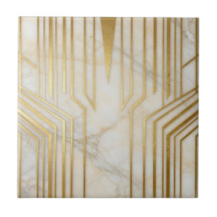 Luxus Weißer Marmor Gold Geometrisches Muster Fliese