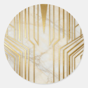 Luxus Weißer Marmor Gold Geometrisches Muster Runder Aufkleber