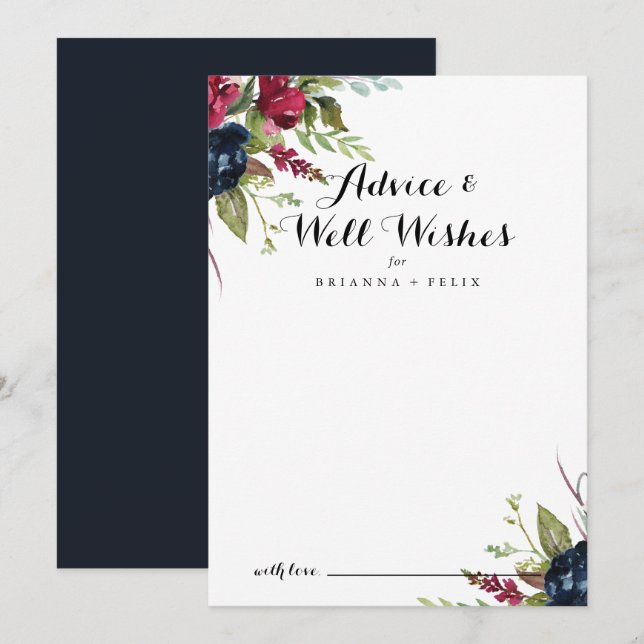Luxus Whimsical Boho Floral Wedding Brunnen wünsch Hinweiskarte (Vorne/Hinten)