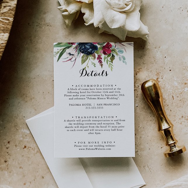 Luxus Whimsical Boho Floral Wedding Details Begleitkarte (Von Creator hochgeladen)