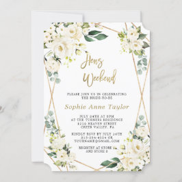 Luxus White Floral Gold Bachelorette Wochenende Einladung