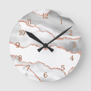 Luxus White Rose Gold Glitzer Agate Runde Wanduhr